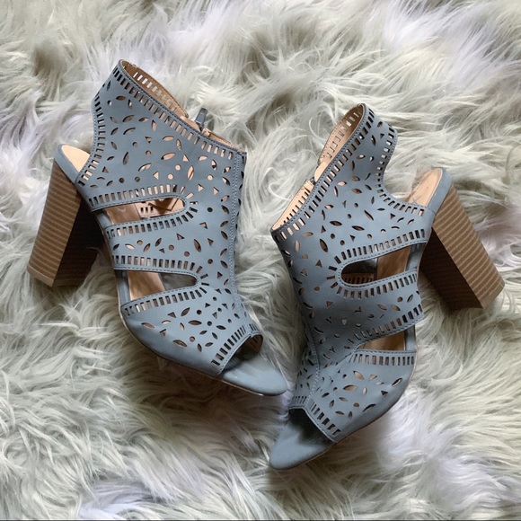 Shoes - Grey cutout heeled open toe booties
